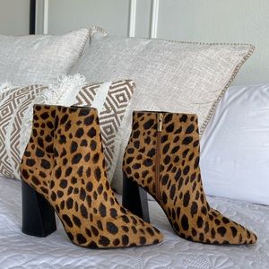 Cheetah/leopard calf hair heeled booties
